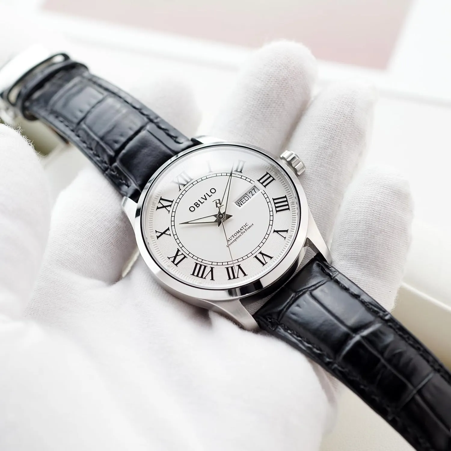Casual Watch GC-SIM Men's Fashion Roman Numeral Classic Automatic Mechanical Wristwatch with Super Luminous Calf Leather die linkage melody storehouses Strap 