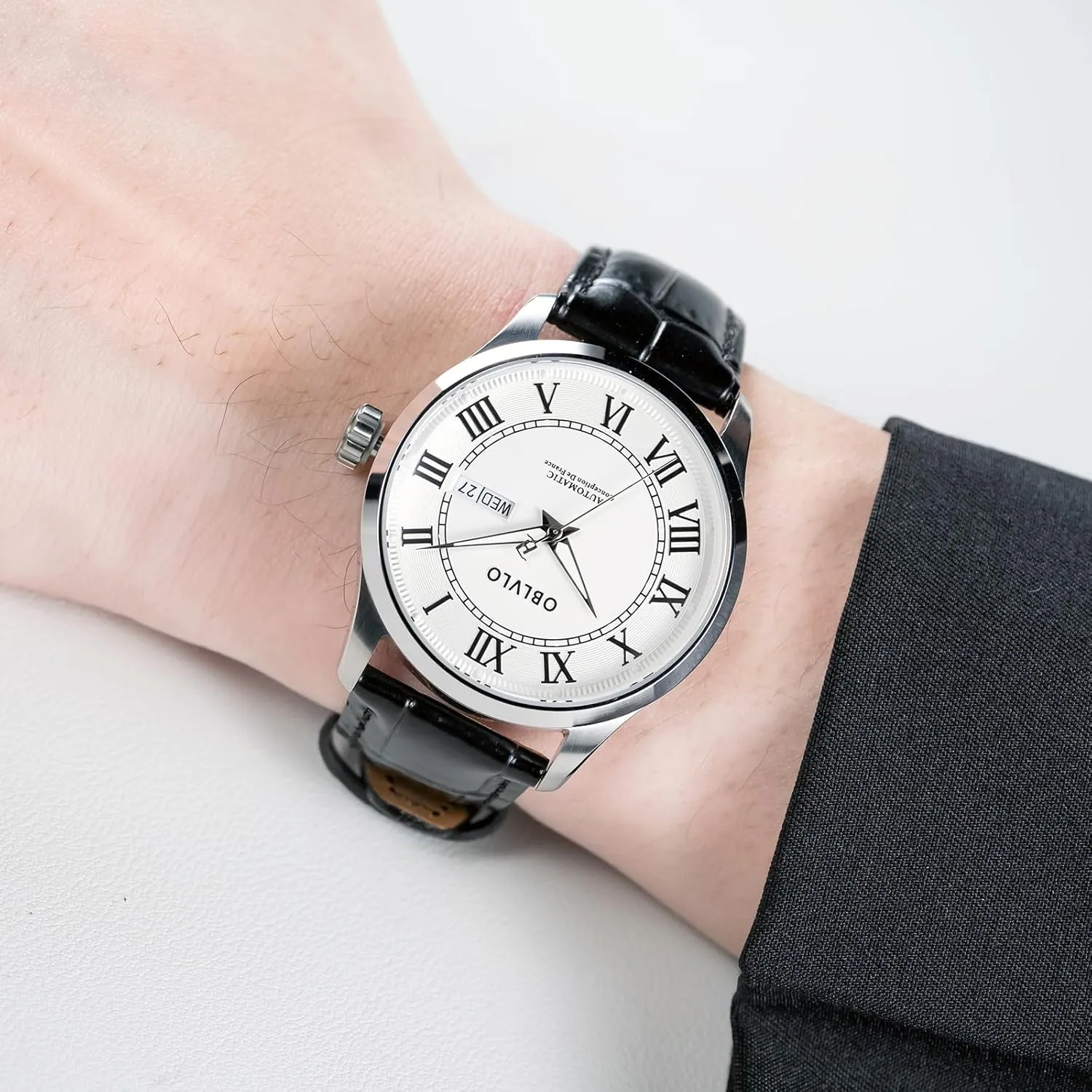 Casual Watch GC-SIM Men's Fashion Roman Numeral Classic Automatic Mechanical Wristwatch with Super Luminous Calf Leather die linkage melody storehouses Strap 