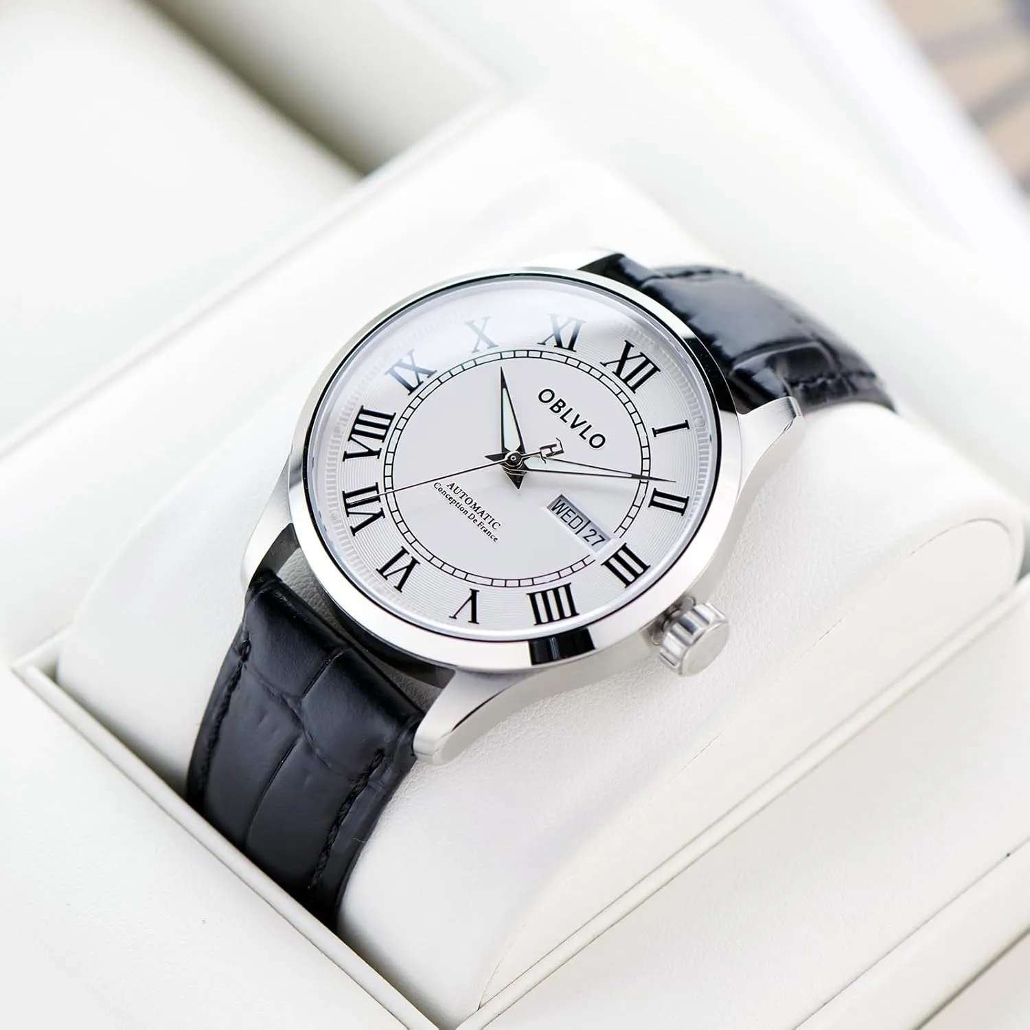 Casual Watch GC-SIM Men's Fashion Roman Numeral Classic Automatic Mechanical Wristwatch with Super Luminous Calf Leather die linkage melody storehouses Strap 