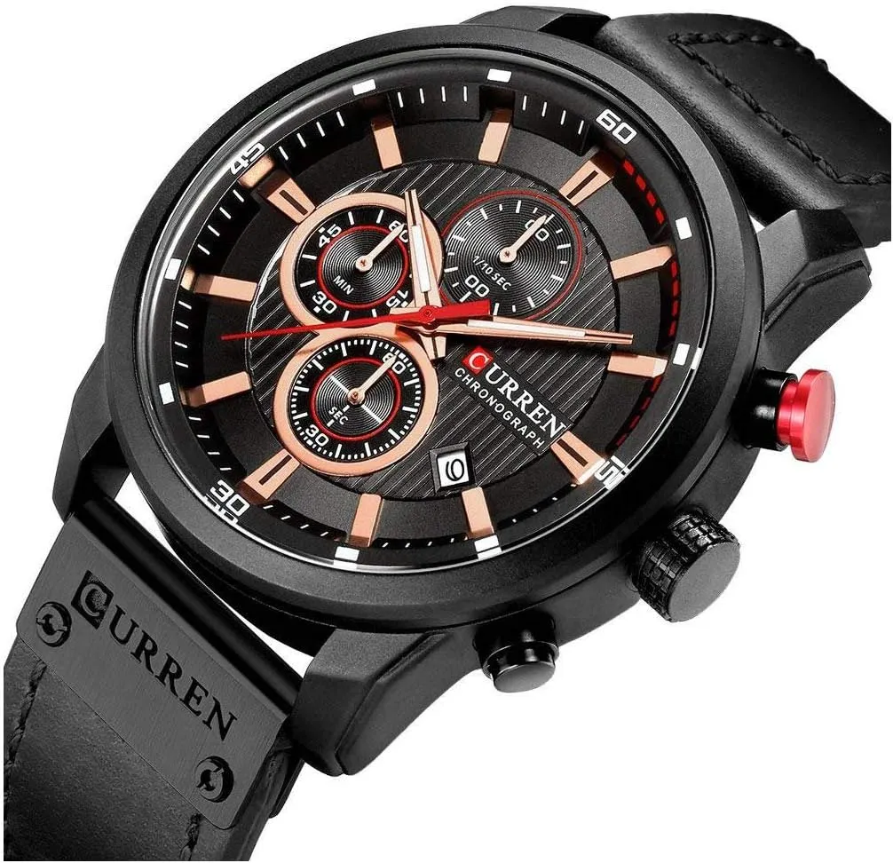 Casual Wrist Watch for Men Men Chronograph Sport Watches Brown Leather Strap Quartz Watch competitive uninterrupted Business 