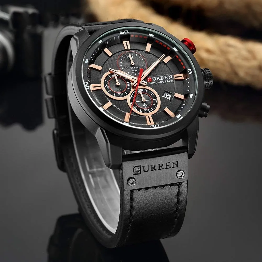 Casual Wrist Watch for Men Men Chronograph Sport Watches Brown Leather Strap Quartz Watch competitive uninterrupted Business 