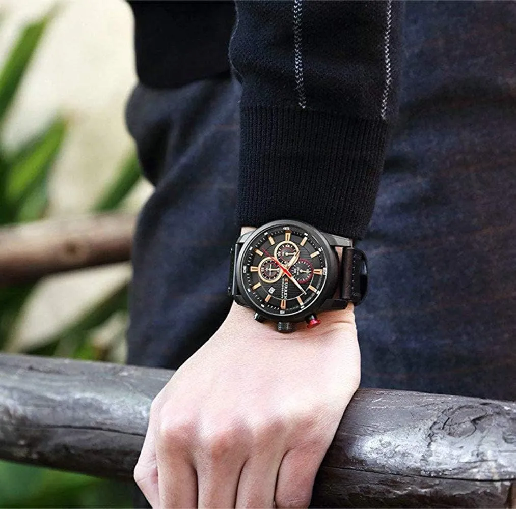 Casual Wrist Watch for Men Men Chronograph Sport Watches Brown Leather Strap Quartz Watch competitive uninterrupted Business 