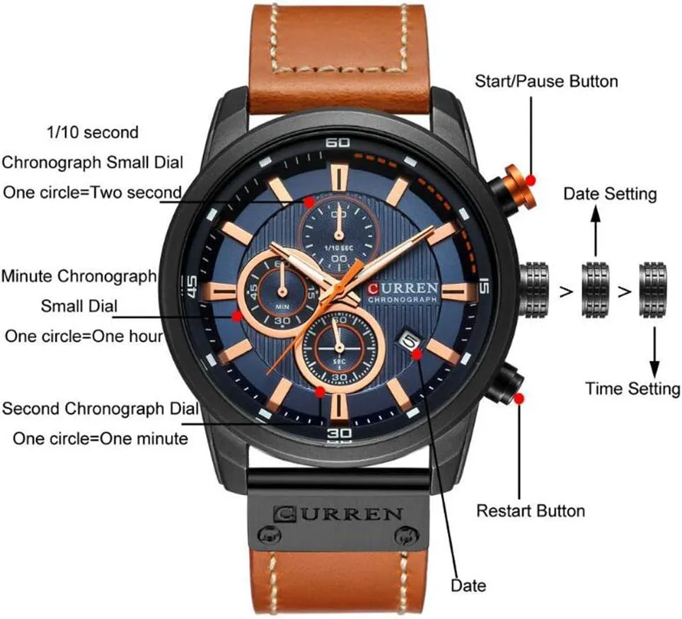 Casual Wrist Watch for Men Men Chronograph Sport Watches Brown Leather Strap Quartz Watch competitive uninterrupted Business 