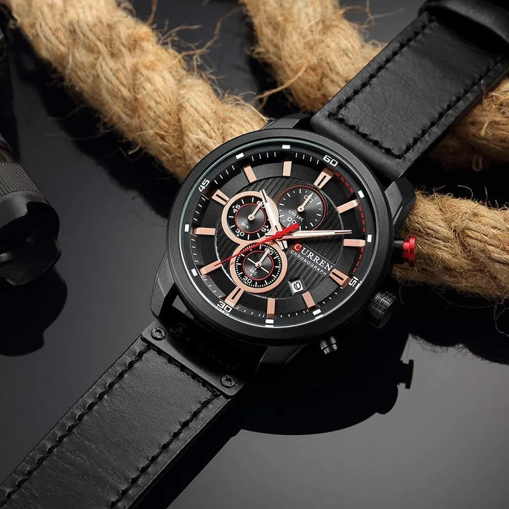 Casual Wrist Watch for Men Men Chronograph Sport Watches Brown Leather Strap Quartz Watch competitive uninterrupted Business 