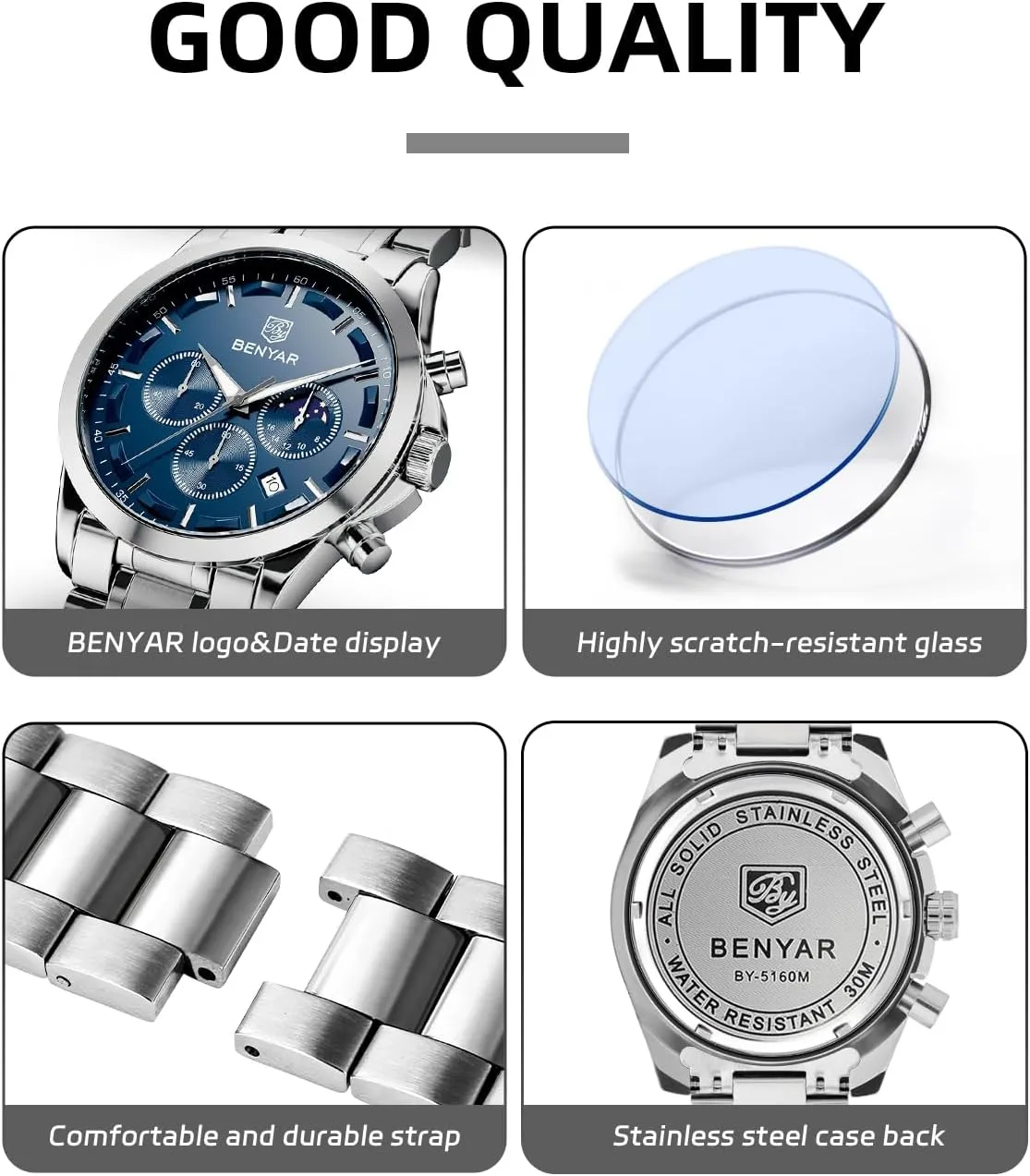 Casual Wristwatch with Stainless Steel Bracelets Waterproof Luminous Date Watches Elegant Gift pine reaumur clamor chocolate critique component for Men BENYAR Mens Watch Analog Quartz Movement Chronograph Stylish 