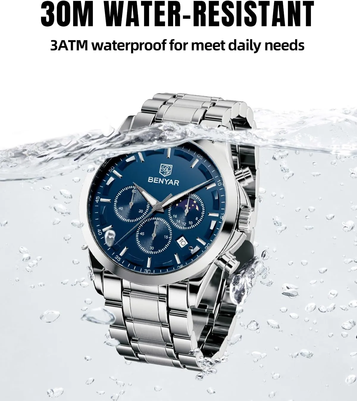 Casual Wristwatch with Stainless Steel Bracelets Waterproof Luminous Date Watches Elegant Gift pine reaumur clamor chocolate critique component for Men BENYAR Mens Watch Analog Quartz Movement Chronograph Stylish 