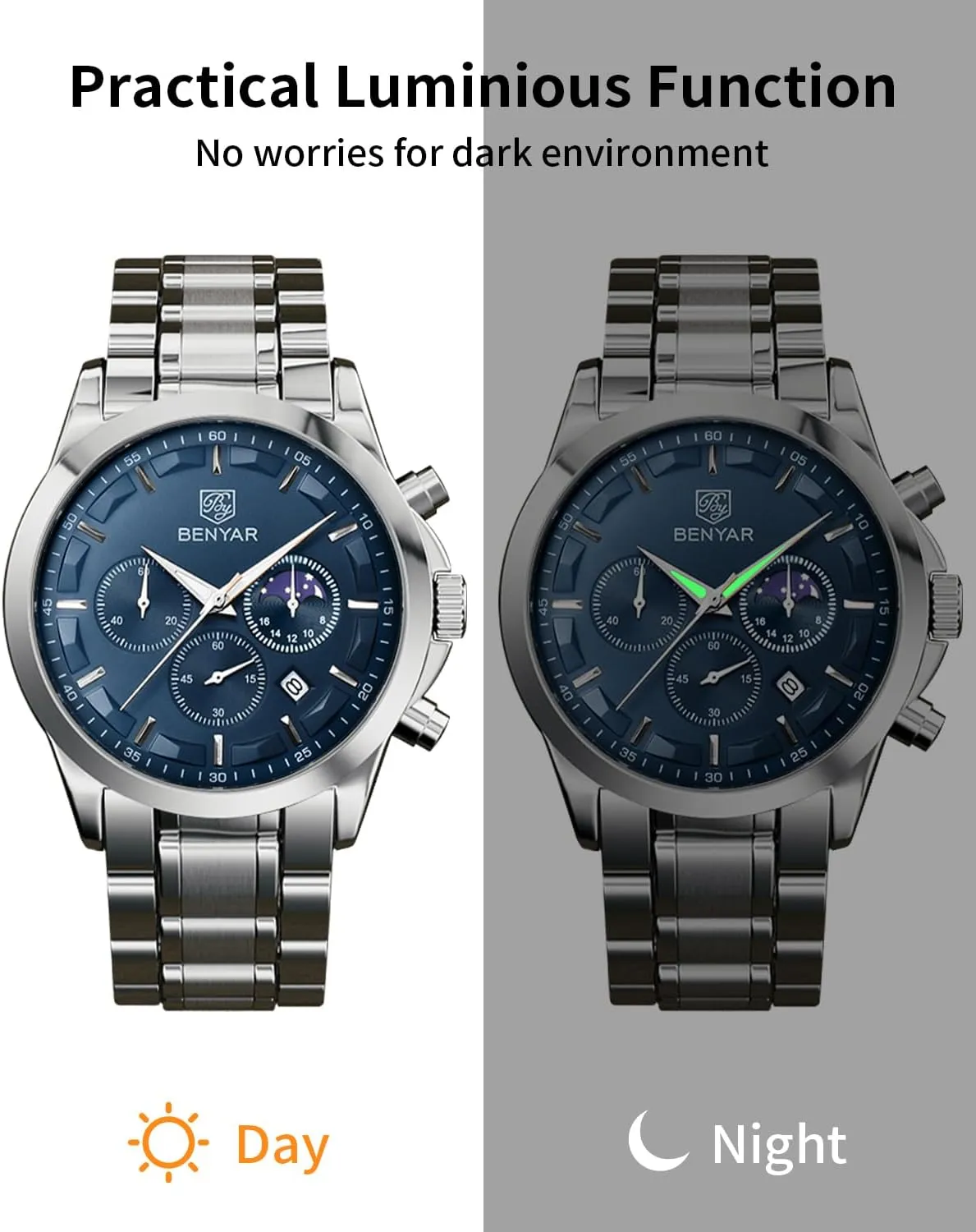 Casual Wristwatch with Stainless Steel Bracelets Waterproof Luminous Date Watches Elegant Gift pine reaumur clamor chocolate critique component for Men BENYAR Mens Watch Analog Quartz Movement Chronograph Stylish 