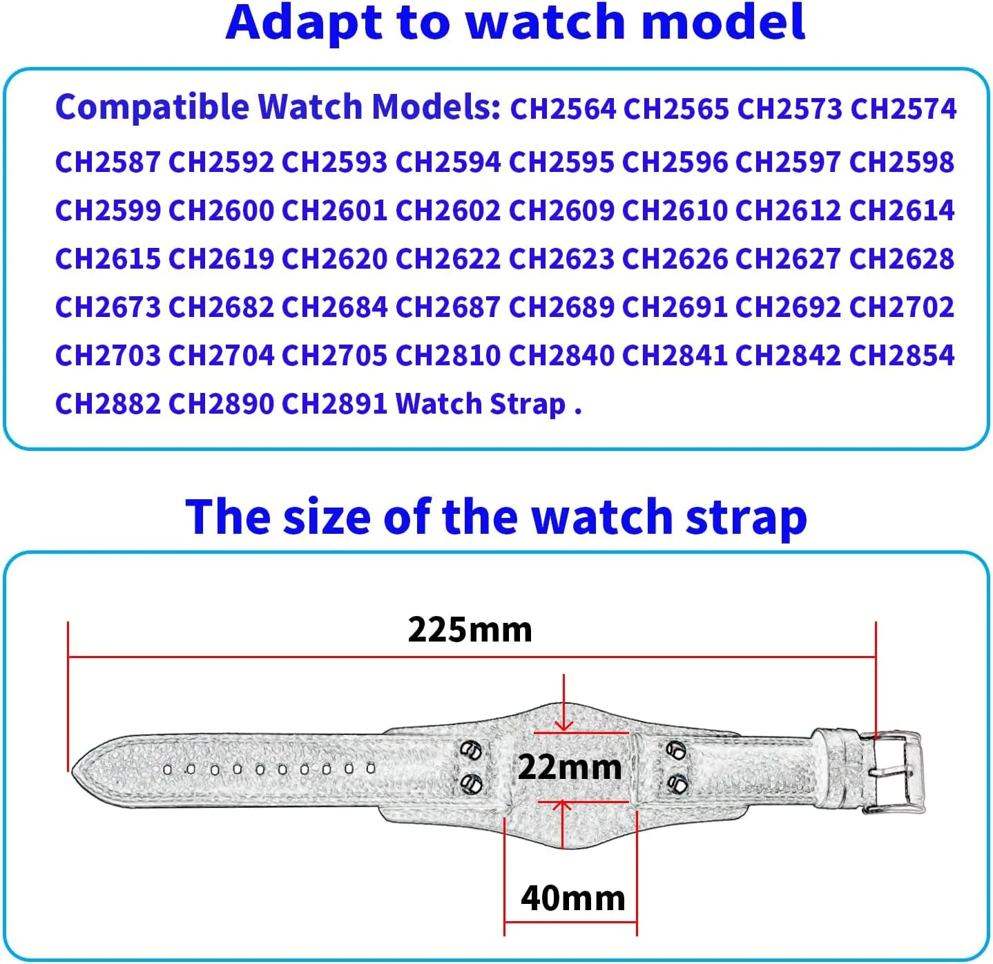 CH2592 Replacement ether Silicone Watch Strap Wirstband Bracelet For Men and Women Leather 22mm men Watch Bands Compatible Fit for Fossil CH2564 CH2565 CH2573 CH2574 CH2587 