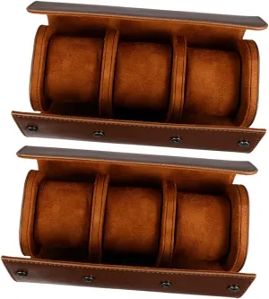 Chic Design for Business Weekend squid engineering 2Pcs Vintage PU Leather Watch Travel Case Slots Organizer for Men Elegant Display Box for Home Travel Scratch Resistant 