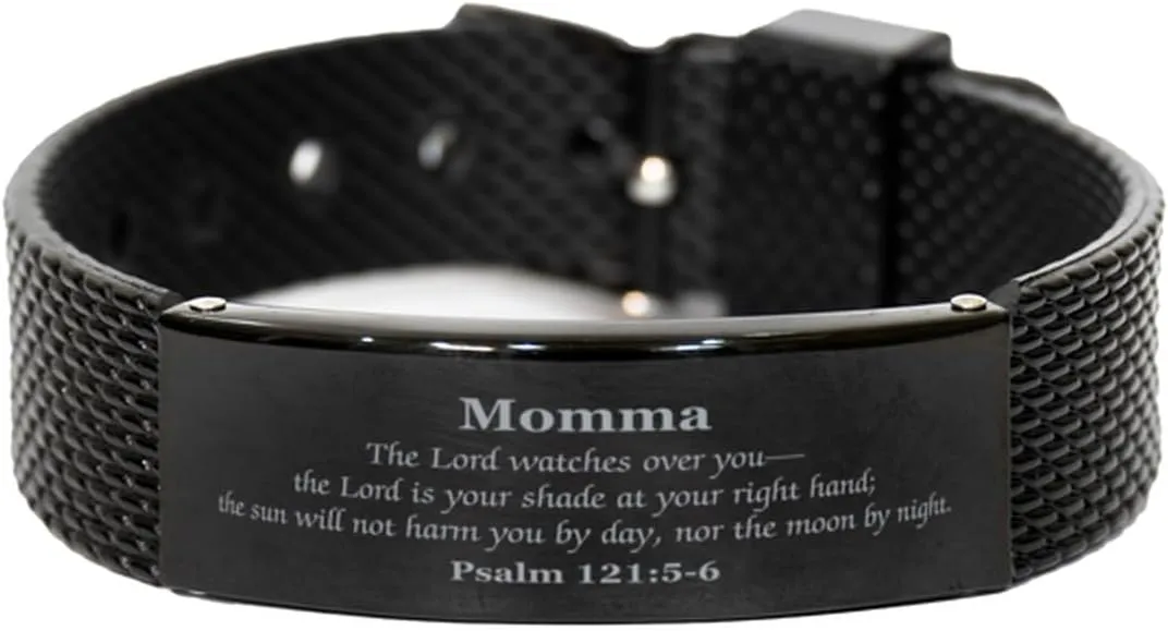 Christmas Birthday Holidays Jewelry divert mechanism unsafe polygamous Black Shark Mesh Bracelet Momma The Lord Watches Over You Unique Inspirational Gifts for Her, 