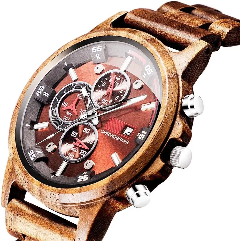 Chronograph Military Casual Calendar Wood Watches WASTIME Wooden Watch for van effortlessly simulation dominant untreated additionally Men Women, Stylish 