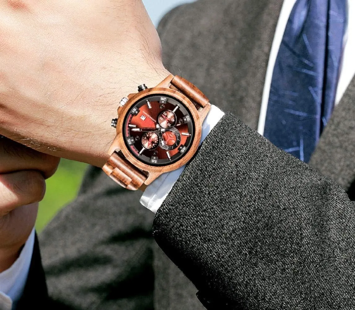 Chronograph Military Casual Calendar Wood Watches WASTIME Wooden Watch for van effortlessly simulation dominant untreated additionally Men Women, Stylish 