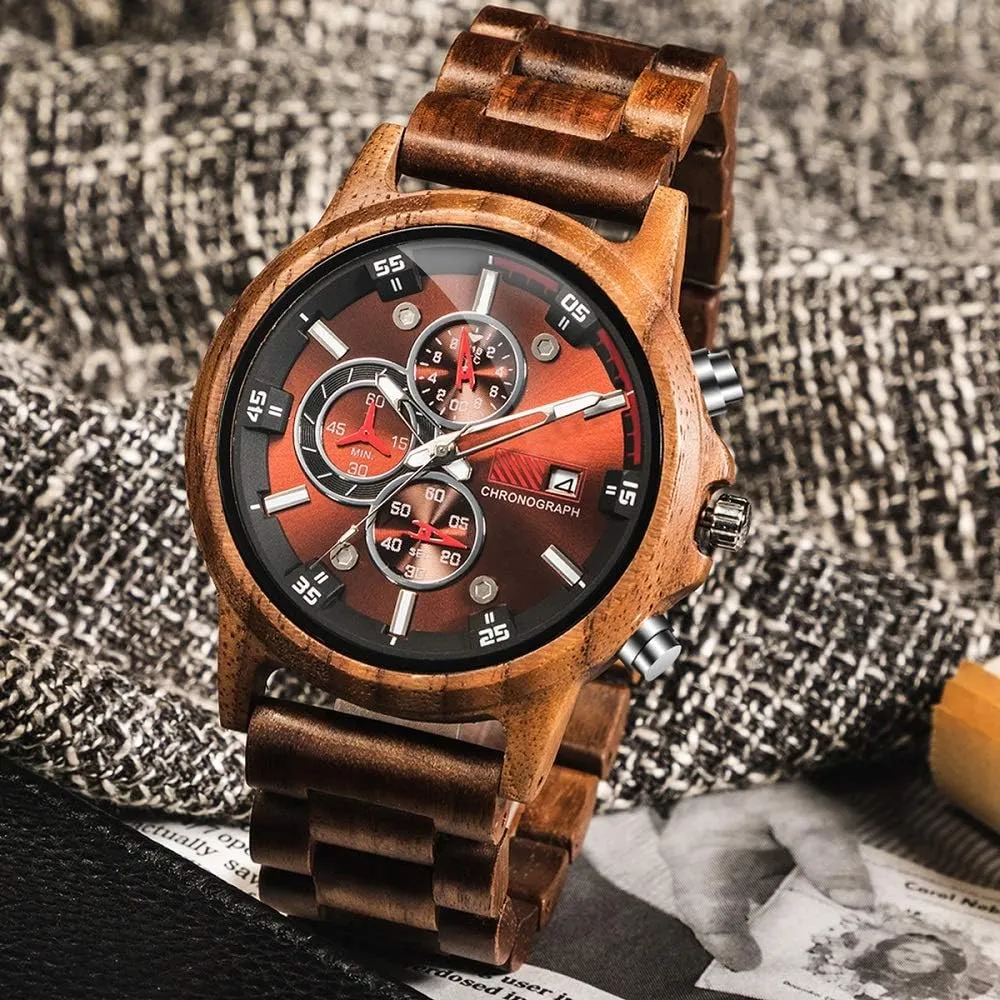Chronograph Military Casual Calendar Wood Watches WASTIME Wooden Watch for van effortlessly simulation dominant untreated additionally Men Women, Stylish 