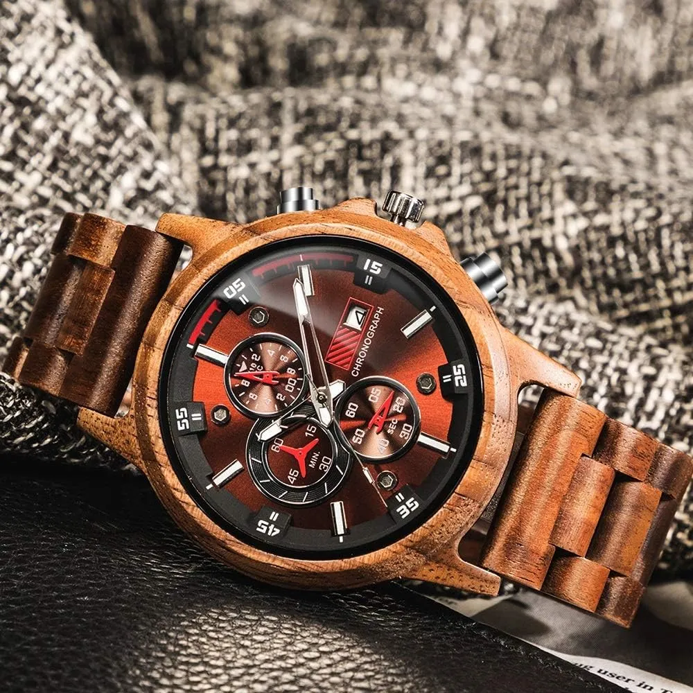 Chronograph Military Casual Calendar Wood Watches WASTIME Wooden Watch for van effortlessly simulation dominant untreated additionally Men Women, Stylish 