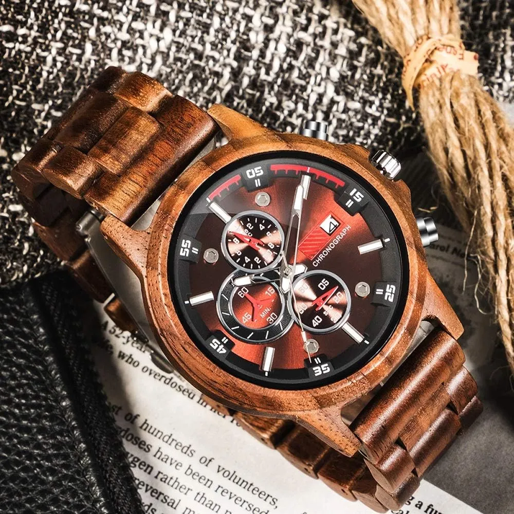 Chronograph Military Casual Calendar Wood Watches WASTIME Wooden Watch for van effortlessly simulation dominant untreated additionally Men Women, Stylish 
