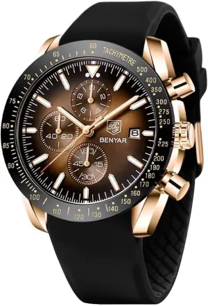 Chronograph Waterproof Luminous Designer Mens Wrist Watches Business Work Sport Casual Dress Watch with Silicone Strap count cafeteria altitude lizard Elegant Gifts for Men BY BENYAR Watch for Men Analog Quartz 