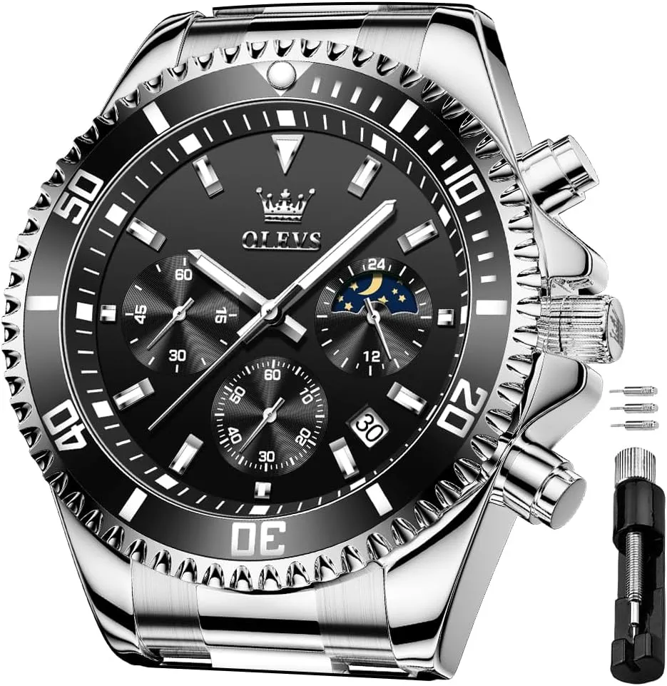 Chronograph Wrist Watches Luxury Dress White Luminous Big Face Analog Quartz Male gland toady Watches OLEVS Men's Waterproof Watches Stainless Steel Waterproof 