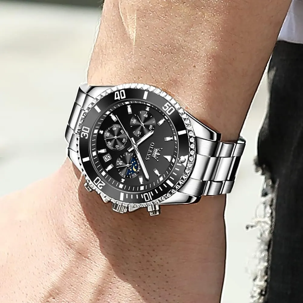 Chronograph Wrist Watches Luxury Dress White Luminous Big Face Analog Quartz Male gland toady Watches OLEVS Men's Waterproof Watches Stainless Steel Waterproof 