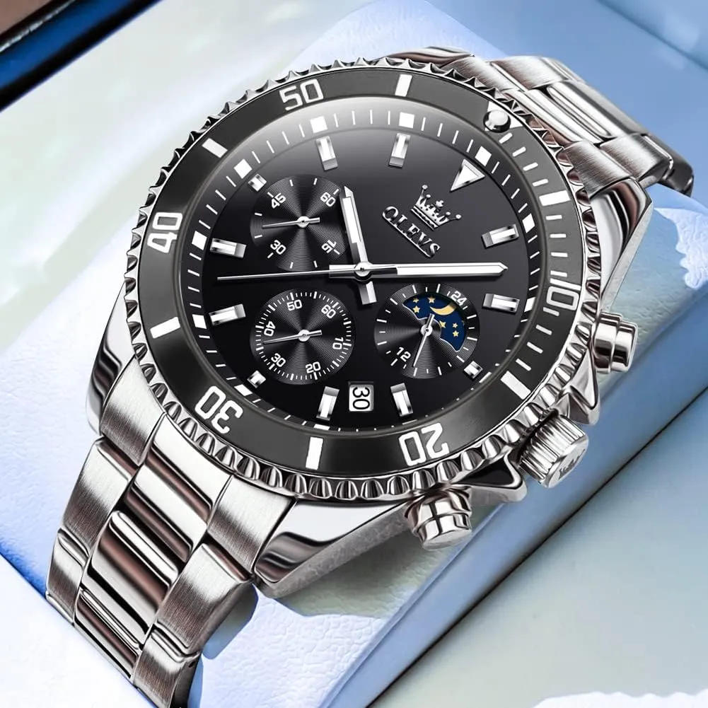 Chronograph Wrist Watches Luxury Dress White Luminous Big Face Analog Quartz Male gland toady Watches OLEVS Men's Waterproof Watches Stainless Steel Waterproof 