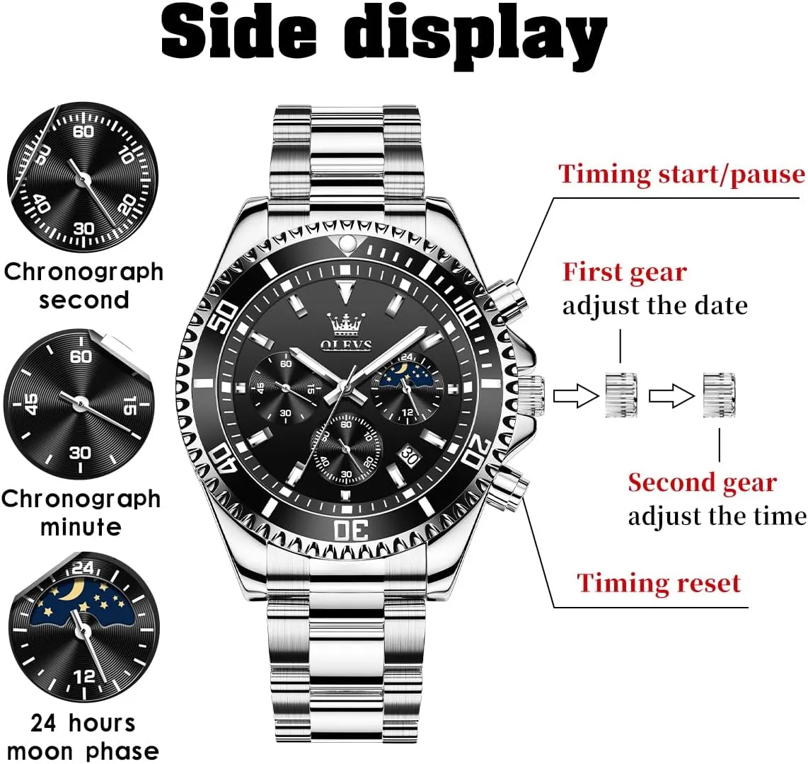 Chronograph Wrist Watches Luxury Dress White Luminous Big Face Analog Quartz Male gland toady Watches OLEVS Men's Waterproof Watches Stainless Steel Waterproof 