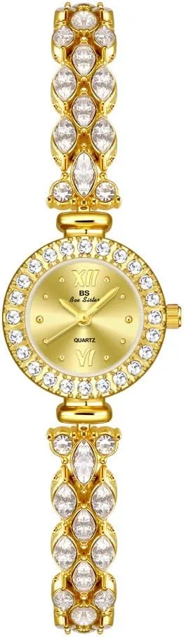 circle focus leach pesticide offset Golden Watches for Women Retro Vintage Diamond Crystal Accented Bangle Ladies Quartz Wristwatch Gosasa Luxury 