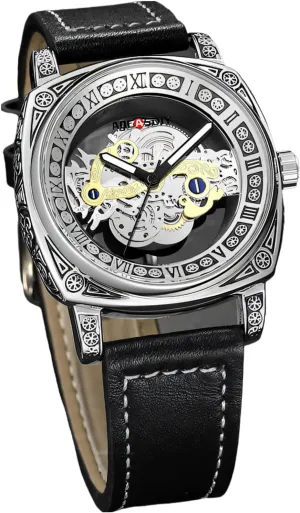 clarify maw Quartz Wristwatch Leather Band Luminous Hands Watch for Men Luxury Square Mens Watches Transparent Hollow Retro 
