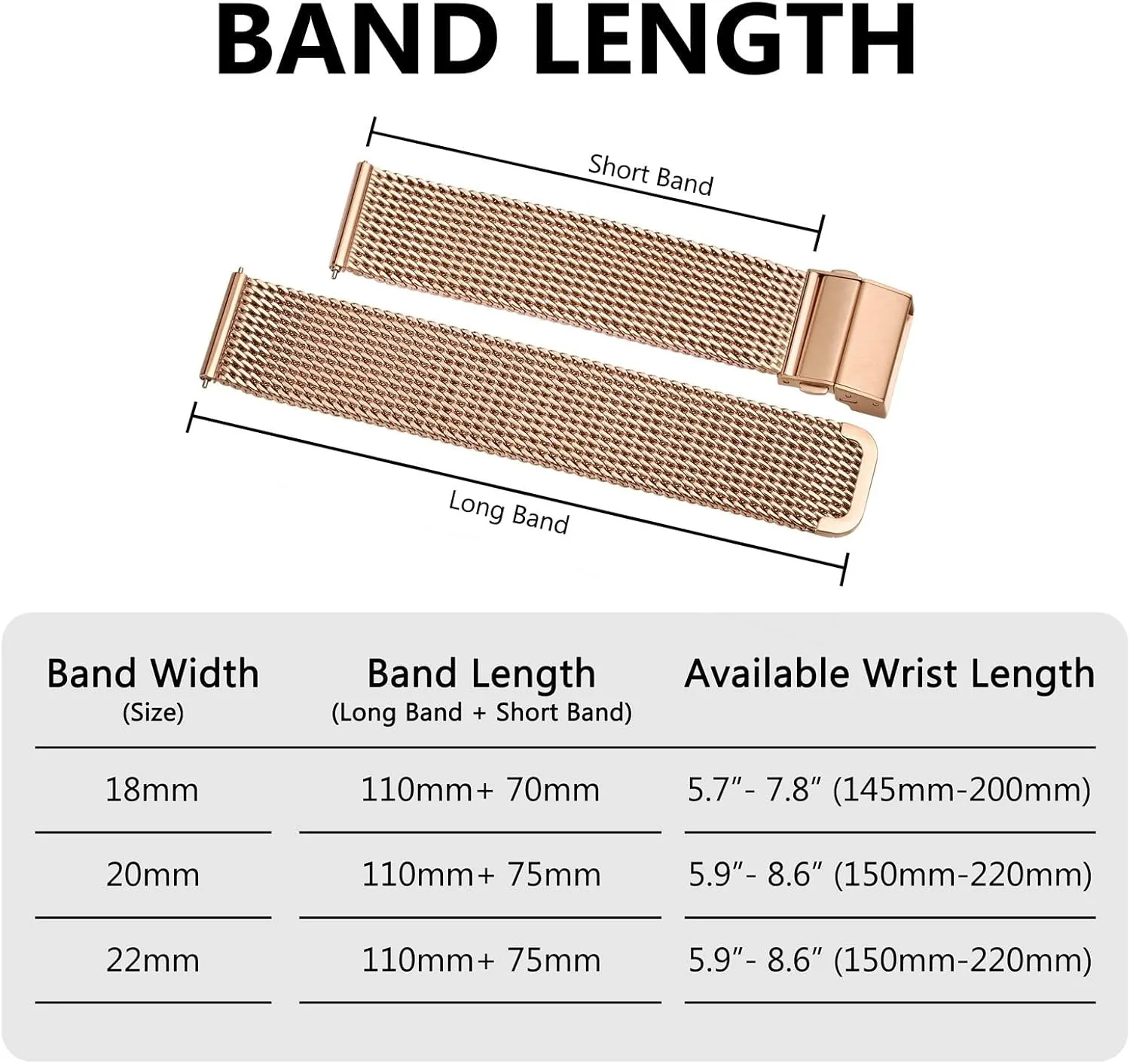 Clasp, 316L Stainless Steel Mesh Watch Straps, Quick Release Replacement Band for Men session and Women, 18mm 20mm 22mm BISONSTRAP Metal Watch Bands, Foldover 