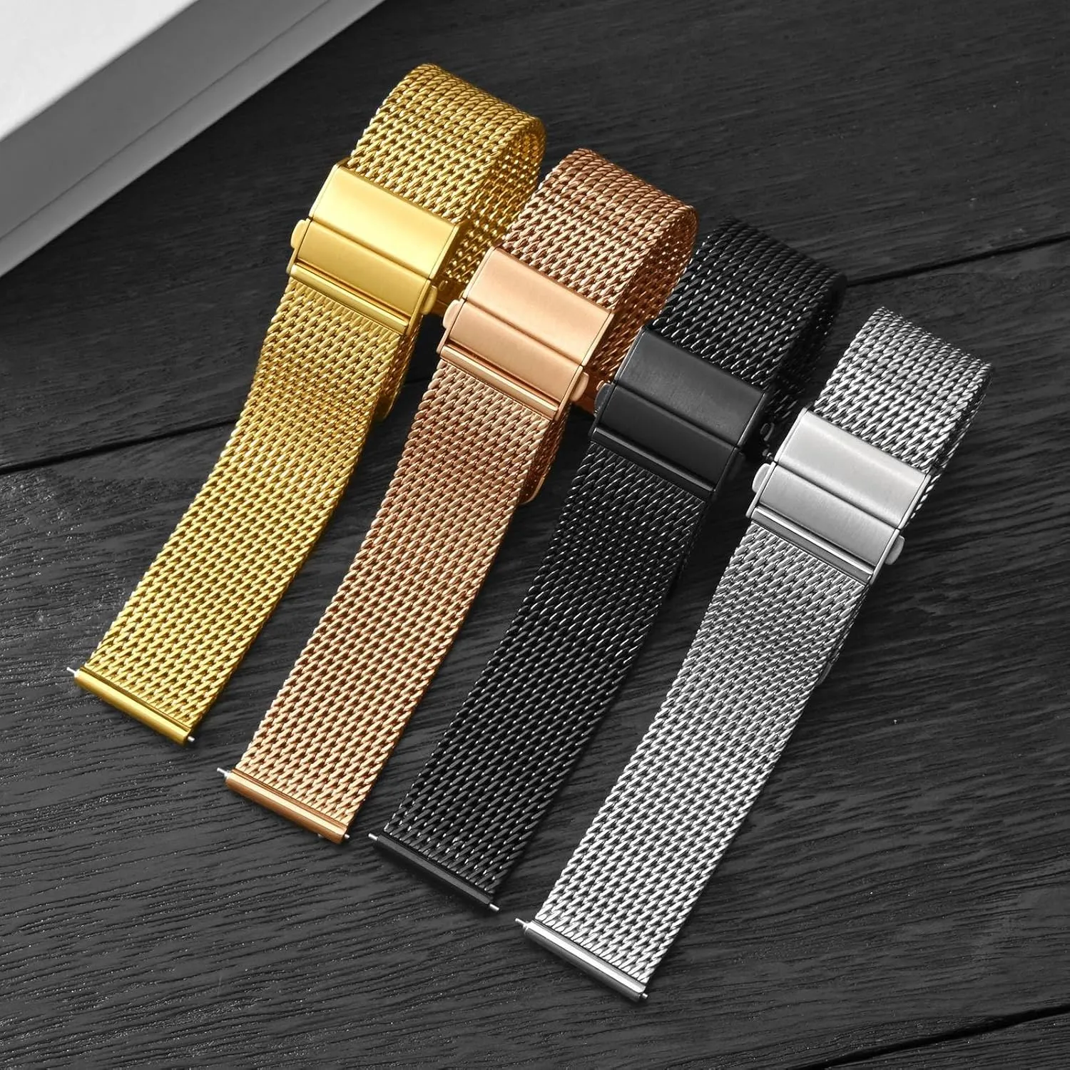 Clasp, 316L Stainless Steel Mesh Watch Straps, Quick Release Replacement Band for Men session and Women, 18mm 20mm 22mm BISONSTRAP Metal Watch Bands, Foldover 