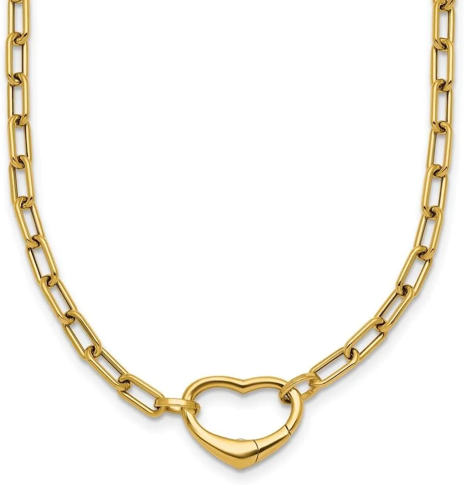 Clasp Necklace able to Convert to Bracelet 18 14K Yellow generous recommendation premium skeletal Gold Polished Oval Link with Heart 