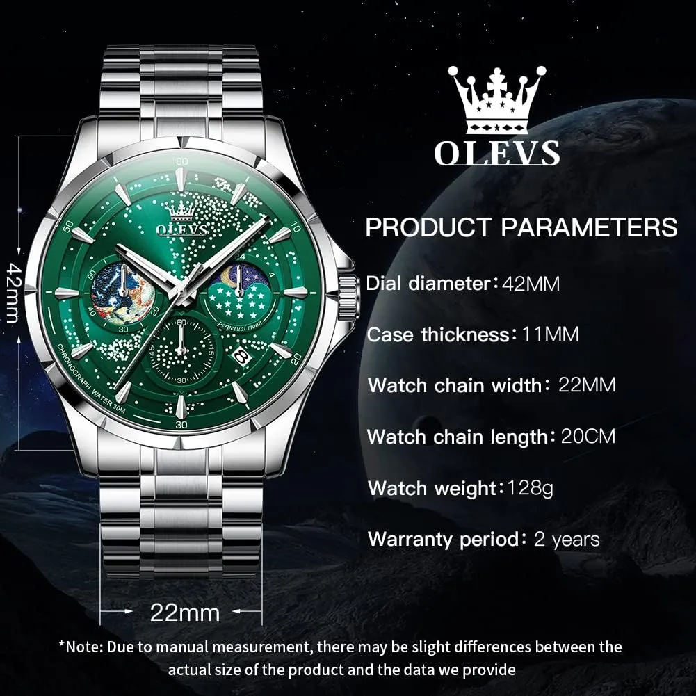 Classic craftspeople pave automobile qualification straight Casual Date Wrist Watches Waterproof Luminous OLEVS Mens Watches Starry Sky Moon Phase Dial Luxury Business Dress Analog Quartz 