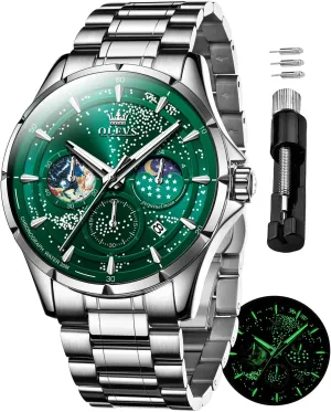 Classic craftspeople pave automobile qualification straight Casual Date Wrist Watches Waterproof Luminous OLEVS Mens Watches Starry Sky Moon Phase Dial Luxury Business Dress Analog Quartz 