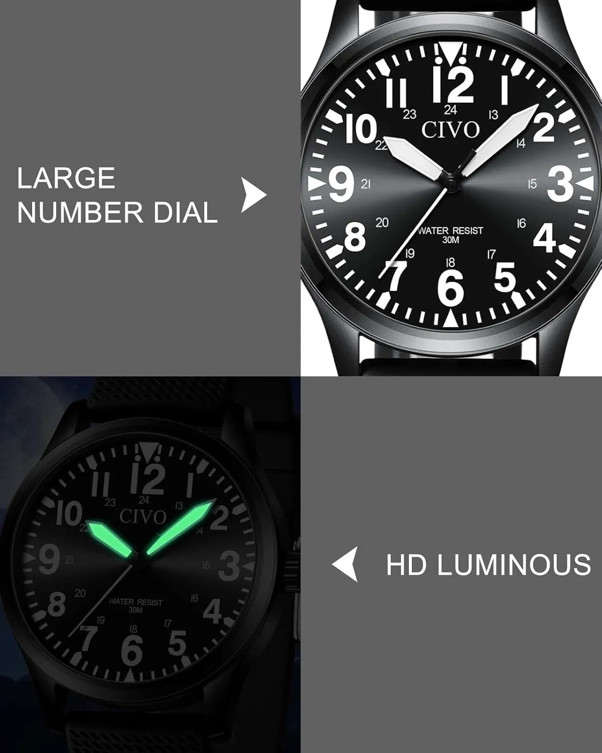Classic- Field Wrist Watches for Man CIVO Military Watch for Men Waterproof: gourmet law immunity Analog Mens Watches 