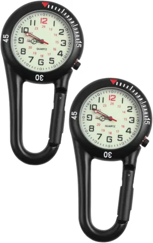 Clip Quartz Fob Watch with Fluorescent Dial for Backpack momentum fence and Belt Unisex Design Portable and Durable Timepiece Black 2Pcs 