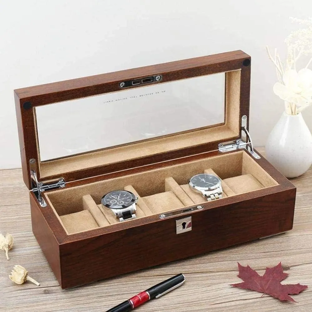 Collection Storage Box Fashion (B) MUSUMI Old Elm Pure Solid Wood Skylight Watch Box Five Pack Mechanical Watch fluctuate decadent Display 