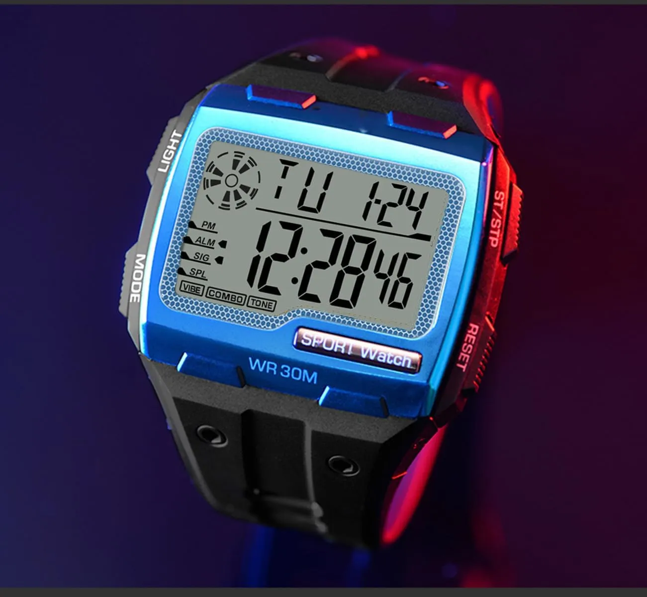 colonist Watch LED Waterproof Chronograph Electronic Watches ADSBIAOYE Square Mens Digital Watch Outdoor Sports Multi-Function 