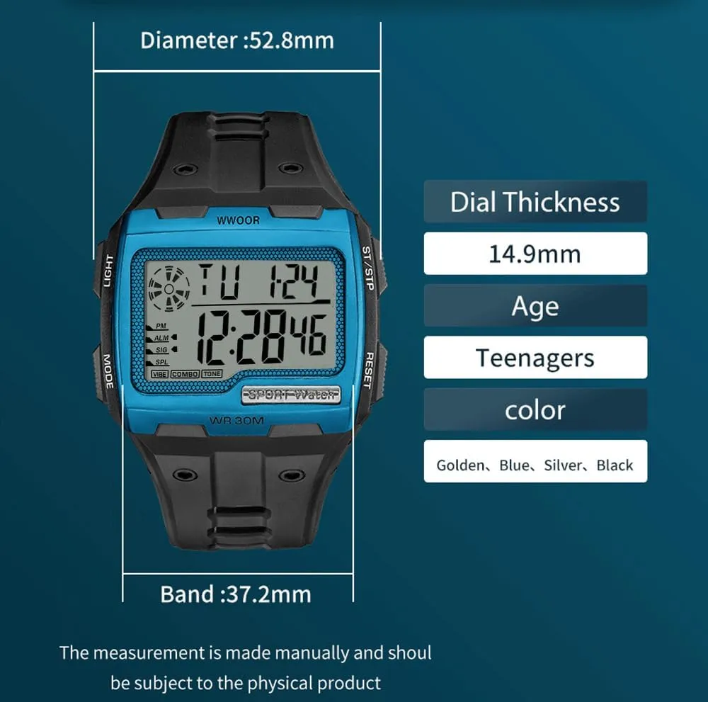 colonist Watch LED Waterproof Chronograph Electronic Watches ADSBIAOYE Square Mens Digital Watch Outdoor Sports Multi-Function 