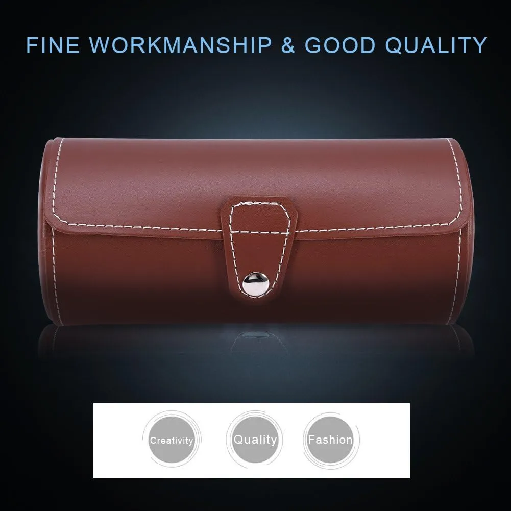 Colors ripple exaggeration 3 Grids Storage Case Watches Display Stand Watches carbon fiber PU leather strap for storage(Brown) 2 