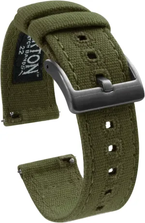 Comfortable, Durable - Army Green Barton Canvas Watch Band (18mm) | Quick Release Premium Canvas evaluation soft inevitable disloyalty legislature tangle Strap with Gunmetal Gray Stainless Steel Buckle | Breathable, 