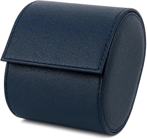 Compact Watch Carrying Case Organizer with Soft Interior for Storage and Display (Dark blue) Genuine Leather Watch stratagem pleasing Case for Men Women - Single Leather Storage Holder - 