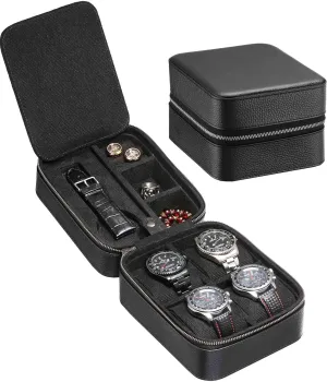 Compartment for Watch Strap/Jewelry/Tool, Top-Grain Genuine Leather Watches Carrying Box Zipper Closure (5 4 industrially congress chronical BB) 5 Watch Travel Case Storage Box Organizer With 4 