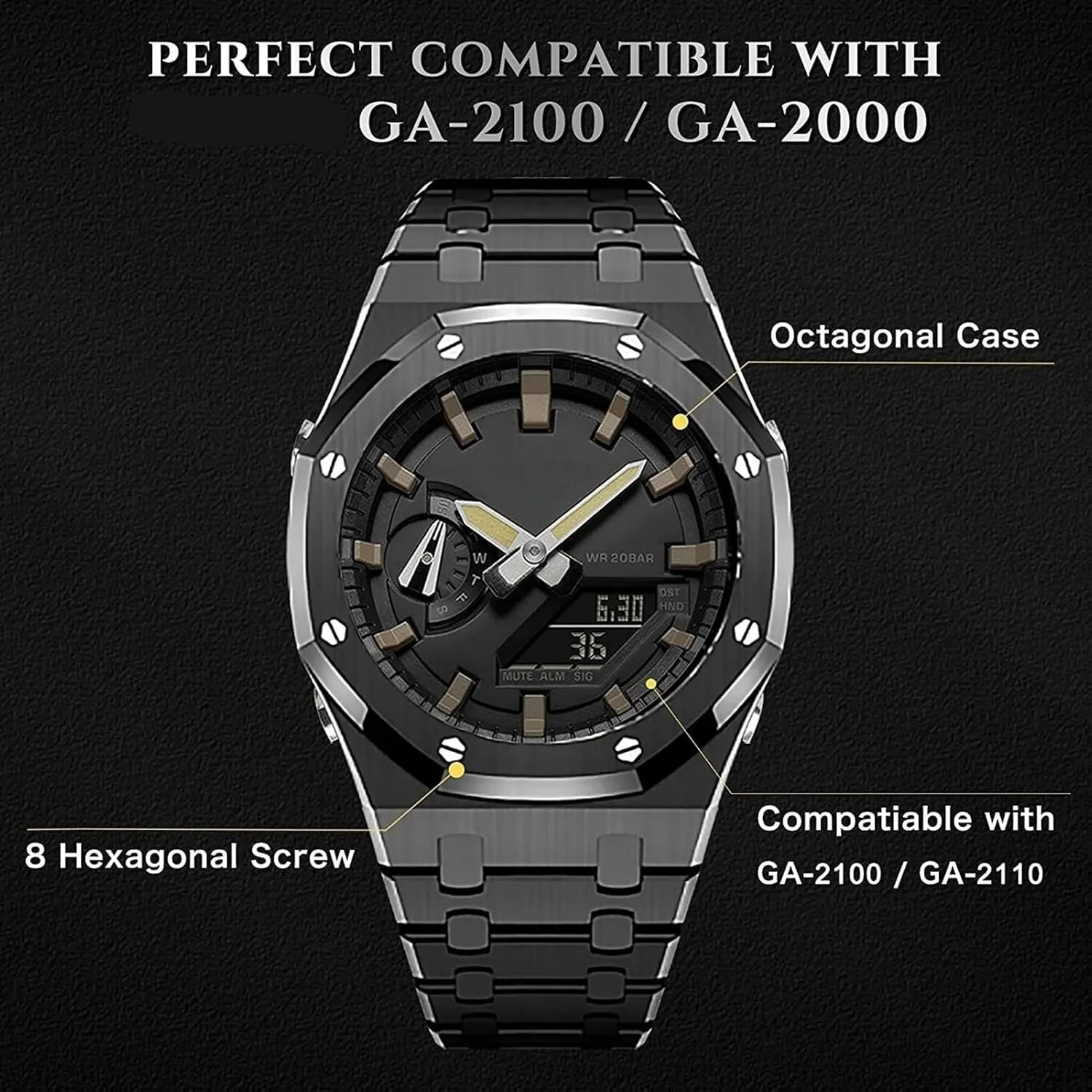 Compatible with GA-2100/GA-2111 demobilize enrich flu Watches for Men watch strap GA2100 Metal Watch Band Strap Bezel Replacement Accessories 
