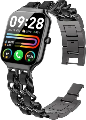 Compatible with Jugeman P99 Smartwatch-1.96 inches P99 marlin dot philology Smartwatch Bands, Lamshaw 22mm Jewelry Chain Metal Wristband with Leather Compatible with Motast P 99, 