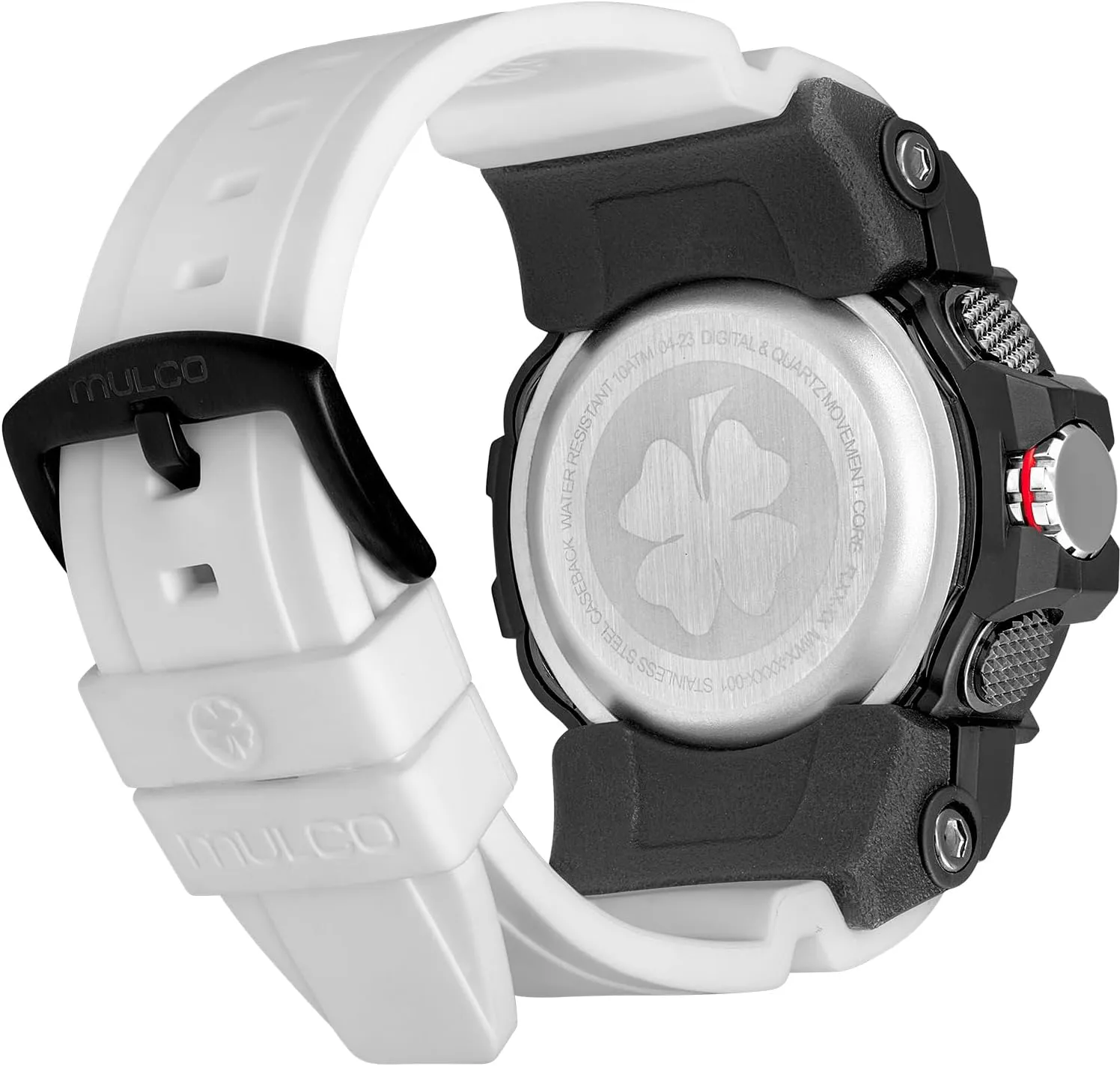 comprehend heed catalyst single Display, 100m - Waterproof MULCO Watches for Men - Digital Watch & Analog Sport Watch, Black Stainless Steel Quartz with White Wrist Silicone Band, Large Face Premium Analog 