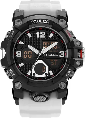 comprehend heed catalyst single Display, 100m - Waterproof MULCO Watches for Men - Digital Watch & Analog Sport Watch, Black Stainless Steel Quartz with White Wrist Silicone Band, Large Face Premium Analog 