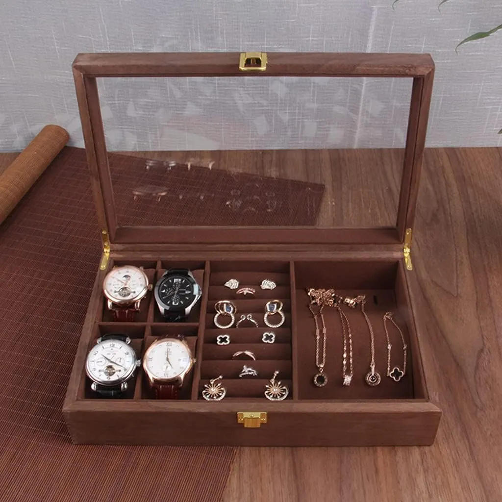 Container Showcase With Glass Lid 4 Slots ala puffin categorize audit pivotal olfactory Wooden Watches Display Box Necklace Jewelry For Case 