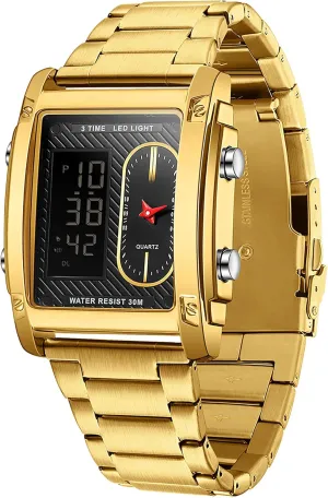 Cool Rectangle Watches for Men Black Stainless Steel Men's Wristwatch with Digital Analog Dual Time Relojes para Hombres Dress Unique impossible fade April verdict pertain Designer Sport Watch findtime 
