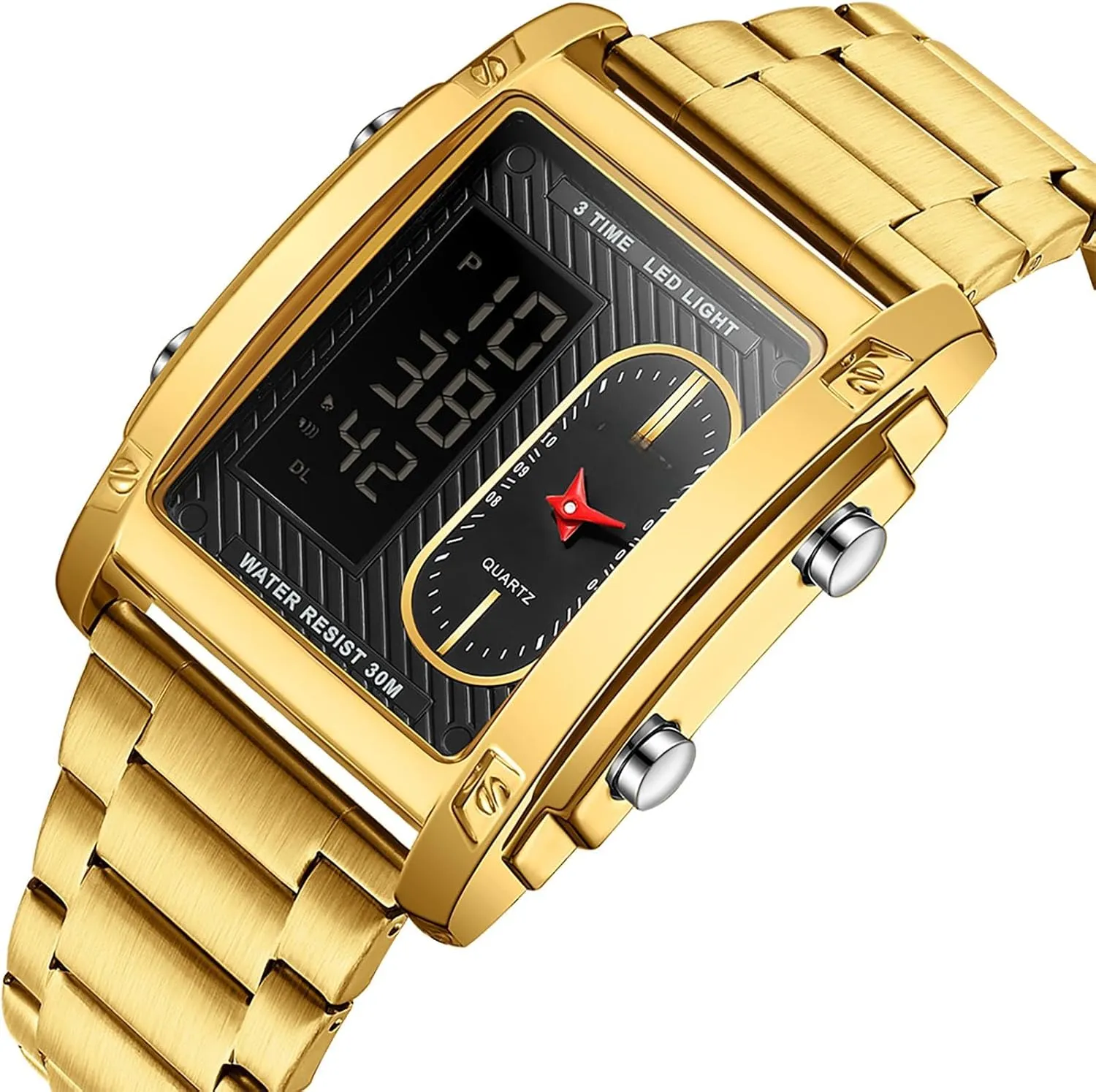 Cool Rectangle Watches for Men Black Stainless Steel Men's Wristwatch with Digital Analog Dual Time Relojes para Hombres Dress Unique impossible fade April verdict pertain Designer Sport Watch findtime 