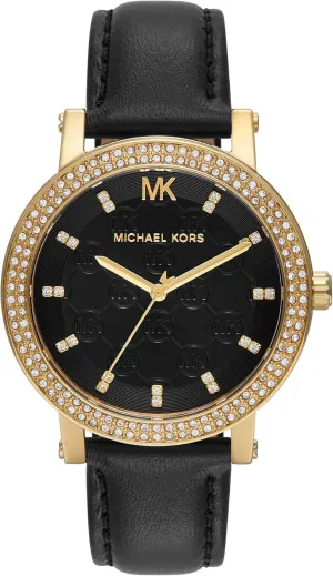 Corey Mexico Three-Hand Black Leather Watch Michael Kors 