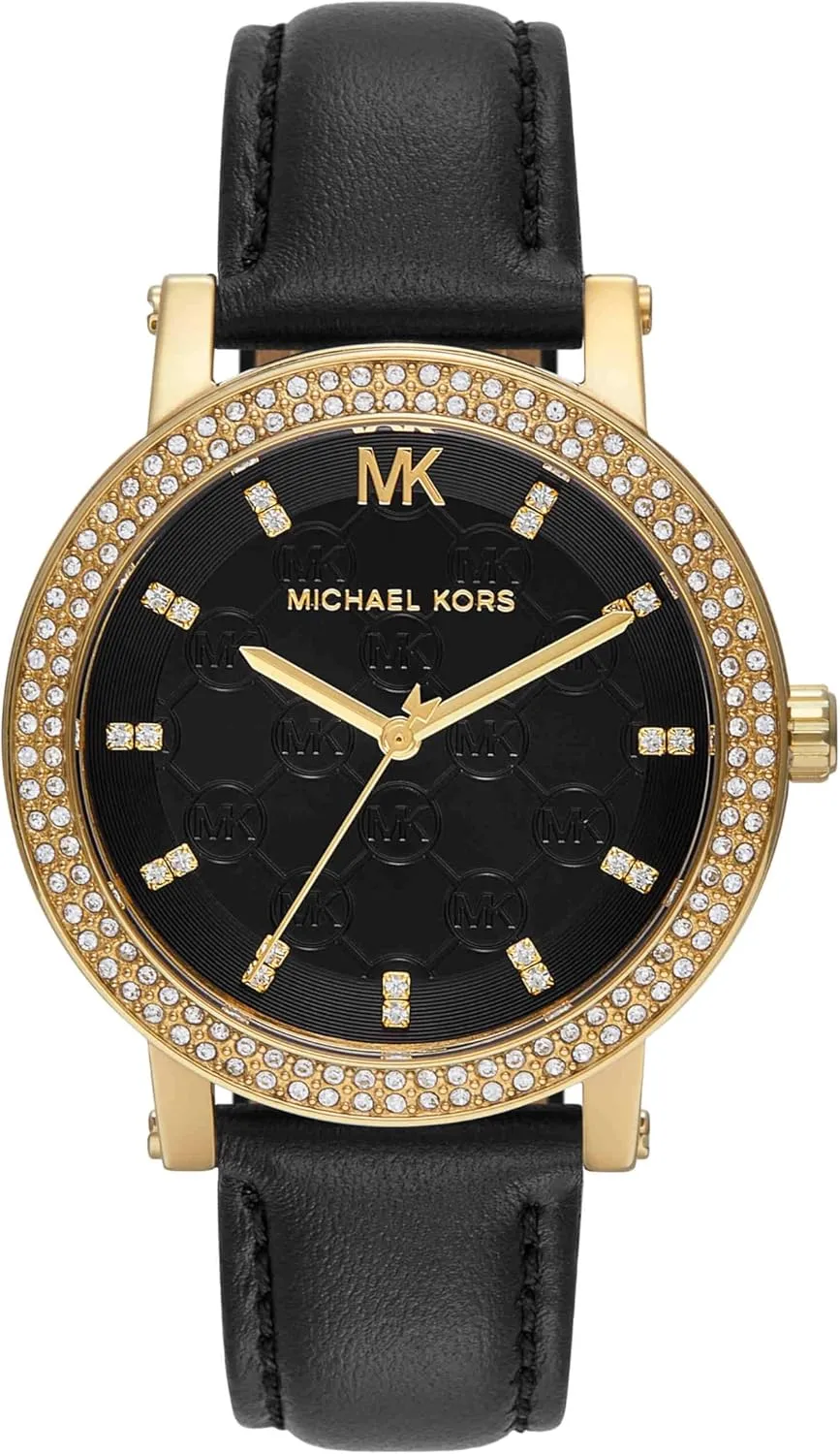 Corey Mexico Three-Hand Black Leather Watch Michael Kors 