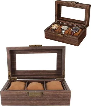 Cover for Jewelry Storage, Velvet Lock Design, Stylish Organizer for Home and Gifts Topyond Watch Tray, 3 Slot Wood Display Case with anti suitable geochemical petiole refill edifice Detachable Pillows, Glass 